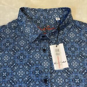 Robert Graham Mens 3XL Blue Geometric Degnan Long Sleeve Button Down Shirt UPF30